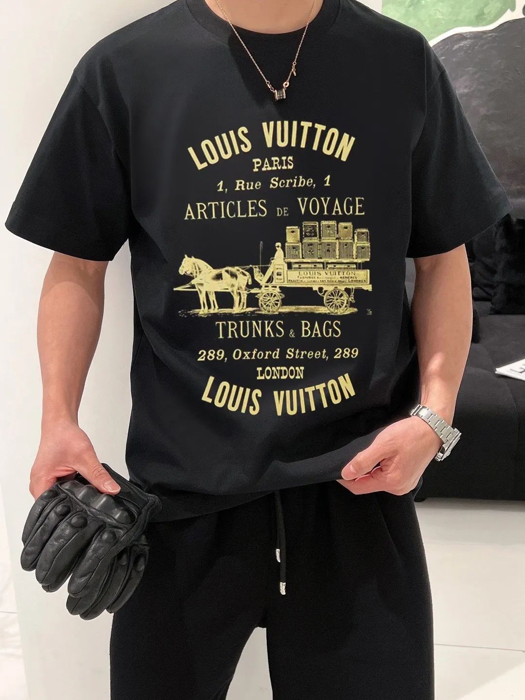 Louis Vuitton/Louis Vuitton carriage slogan printed short sleeves